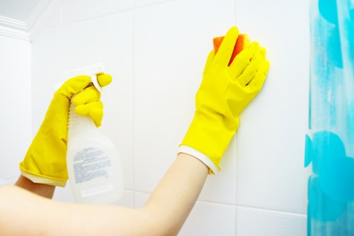 Curtain fabric being treated during a local NW2 cleaning appointment